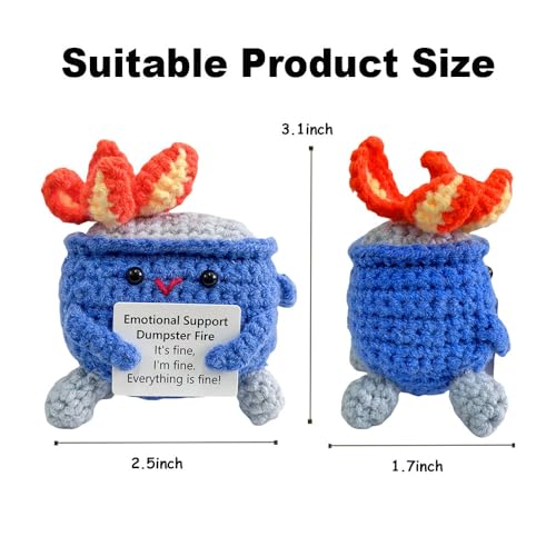 Image of Emotional Support Crochet Dumpster Fire with Positive Card Cute Room Decor Knitted Toys Funny Crochet Support Buddies Gifts for Friends (Dark Blue)