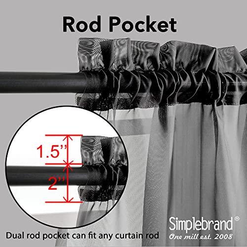 Simplebrand Black Short Sheer Kitchen Curtains 36 Inch Length Tier Curtains Rod Pocket Sheers Cafe Curtains Sheer Drapes Half Window Curtain For Bathroom Small Windows 42 X 36 Inch, 2 Panels #TOP1