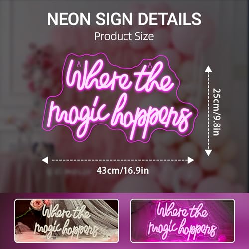 Image of Where The Magic Happens Neon Sign Led Pink Word Light Up Signs for Wall Decor Usb Powered Letter Neon Light Signs Indoor Light for Bedroom Salon Decor Wedding Birthday Party Bar Man Cave