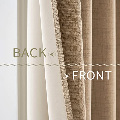 Image of MIULEE 100% Blackout Linen Textured Curtains for Bedroom Solid Thermal Insulated Copper Brown Grommet Room Darkening Curtains & Drapes Luxury Decor for Living Room 42 x 63 Inch (2 Panels)