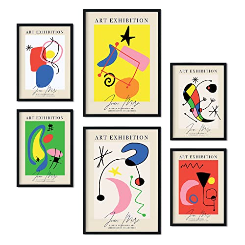 Nacnic Set de 6 posters de Arte Miró. Colección de láminas con estética collage para la decoración de interiores. Tamaños A3 y A4. Sin marco.