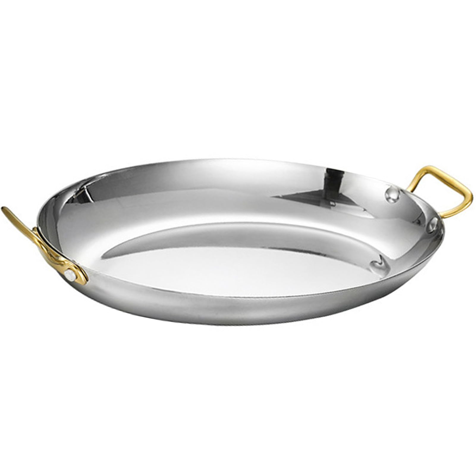 Ovale spanische Pfanne mit Doppelgriff aus Edelstahl, Antihaftbeschichtung, unbeschichtet, Topf für Meeresfrüchte, heißer Kochtopf für Zuhause, Silber, 30 cm (Silber, 35 cm)