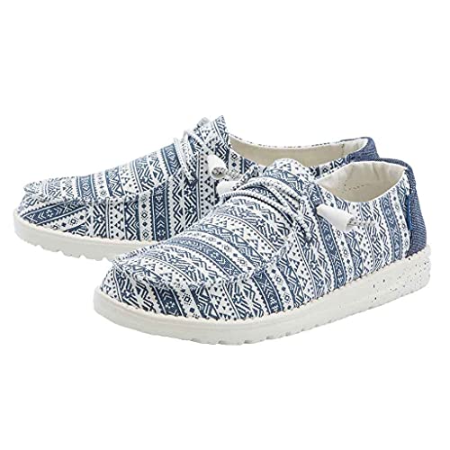 Image of Hey Dude Women's Wendy Blue Aztec Size 9 | Women's Shoes | Women's Lace Up Loafers | Comfortable & Light-Weight