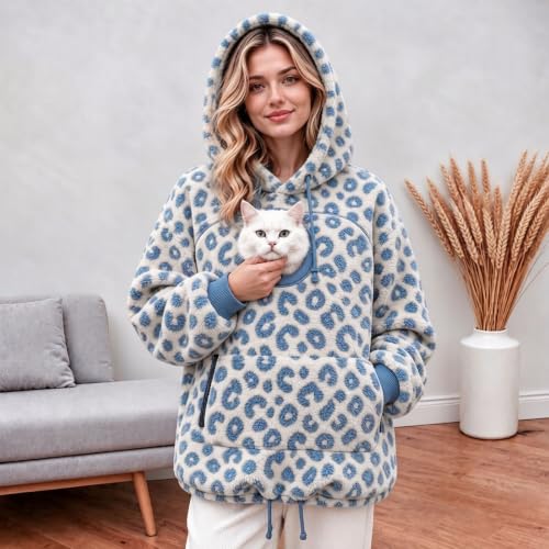 Pet Pouch Hoodie Leopard Print Cat Carrier Hoodies Sherpa Fleece Sweatshirt - image 3