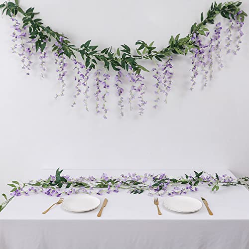 JUSTOYOU 2PCS 7FT Artificial Wisteria Vine Garland Fake flower Wisteria Garlands for Outdoor Indoor Wedding Wall Badroom Decoration(Purple) - Image 2