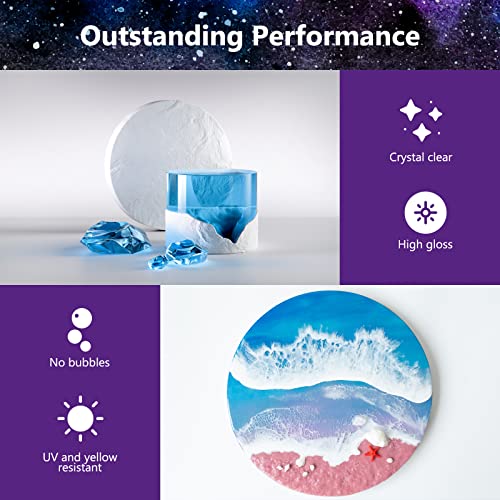 Epoxy Resin 1 Gallon - Crystal Clear Epoxy Resin Kit with 32 Colors Mica Powders - No Yellowing No Bubble Art Resin Casting Resin for Art Crafts, Jewelry Making, Wood & Resin Molds(1/2 Gallon x 2)