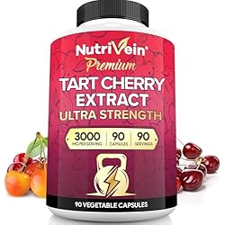 Nutrivein Premium Tart Cherry Capsules 3000 mg: ملحق مستخلص الكرز التارت فائق القوة للتعافي بعد الرياضي والتخلص من السموم والراحة والتنقل