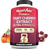 Nutrivein Tart Cherry Capsules 2000mg - 90 Vegan Pills - Antioxidants, Flavonoids - Supports Uric Acid Cleanse, Anti Inflammatory, Muscle Recovery, Joint Pain, Healthy Sleep, Juice Extract Supplement