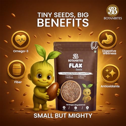Image of BOTANBITES Flax Seeds 250g - Alsi Seeds | Rich in Omega-3, Fibre & Antioxidants | High Protein Superfood for Digestion, Heart Health & Fat Loss | Raw Seeds for Eating | Vegan & Gluten-Free Snack (250g)