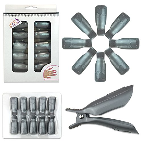Pana® 10 Pieces (SILVER) New Bow Ribbon Style Reusable Acrylic Nail Soak Treatment UV Gel Polish Remover Clip Cap Manicure Tool