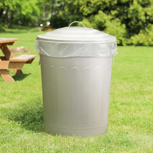 Image of Plexon 13 Gallon Metal Trash Can with Lid Outdoor Vintage Trash Can Steel Retro Garbage Can for Kitchen Farmhouse Rustic Bird Seed Storage Pet Food Cute Bucket, Off-White 2 Pack