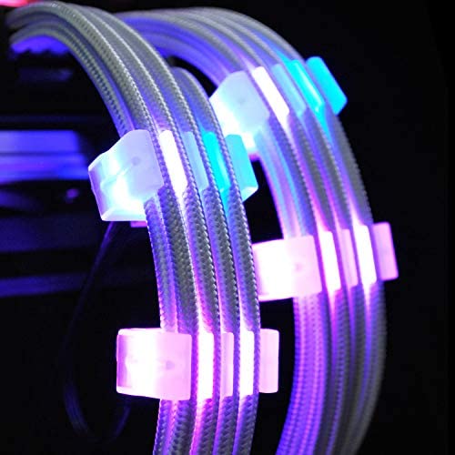 EZDIY-FAB White PSU Extension Kit 300mm with RGB Cable Combs - 24-PIN 6+2-PIN 4+4-PIN with RGB Combs for Cable Management with RF Control