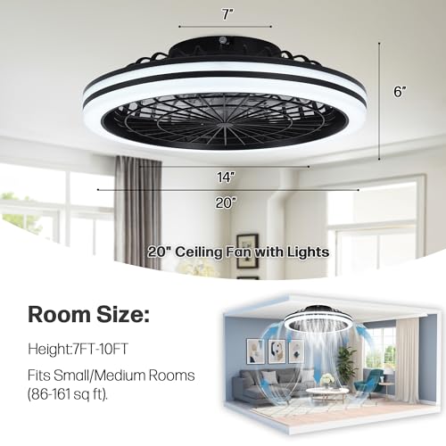 CYANAVIS 20 Inch Black Bladeless Enclosed Led Ceiling Fan Light W/Remote 6-Speed Adjustable, 3000-6000k Dimmable, Bedroom Kids Room Living Room, Remote Control, Low Profile Fan by CYANAVIS - Used condition - Image 3