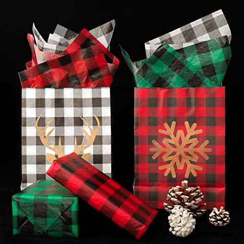 Whaline 120 Sheets Christmas Tissue Paper Buffalo Plaid Wrapping Paper Red Green White Black Gift Wrapping Paper Rustic Art Paper Crafts For Home Diy Gift Bags New Year Decor, 14 X 20Inch #TOP6