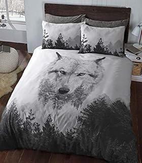 Sleepdown Duvet Cover Set - Multi Colour - Wolf Panel Animal Winter  Luxury Reversible Quilt Cover Easy Care Bed Linen Soft Cosy Bedding Sets Pillowcase - Single (135cm x 220cm)