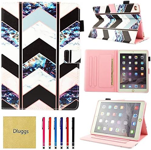 iPad 9.7 2017 case, iPad 9.7 2018 Case, iPad Air Case, iPad Air 2 Case, Dluggs PU Leather Folio Smart Cover with Auto Sleep/Wake for Apple iPad 6th / 5th Gen,iPad Air 1/2 Tablet, Wave Marble