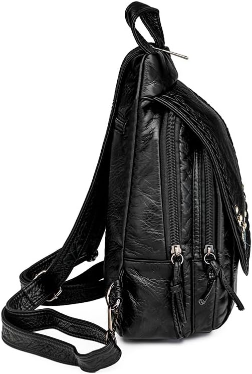 Faux Leather Convertible Sling Backpack Travel Hiking Crossbody Shoulder Bag for Women, Black 4