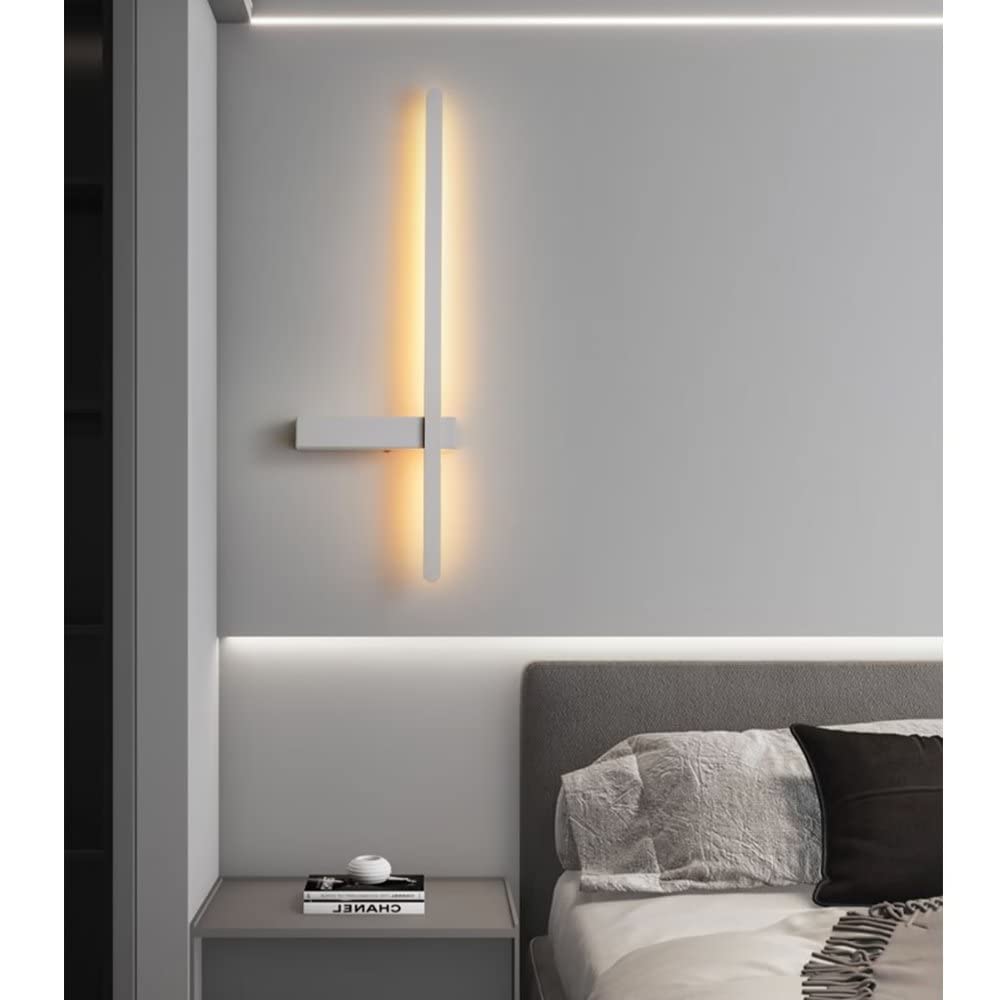 SIBEG Minimalist White Linear Wall Lights Simple Long Strip Wall Lamp Warm White 3000K Acrylic Wall Mount Lighting for Bedroom Bedside Living Room Hallway, 122cm