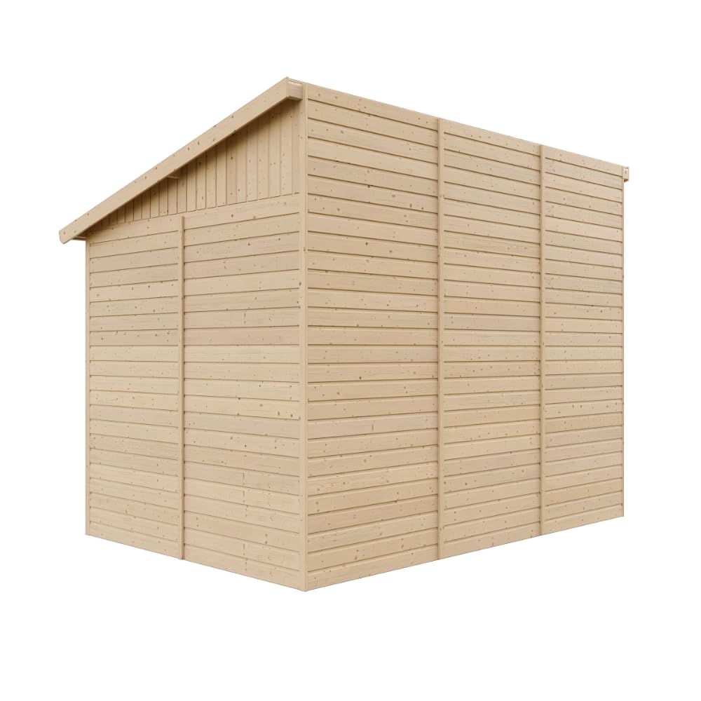 Abri de Jardin en Bois Naturel(avec paroi latérale) avec Les PLANCHERS IMPRÉGNÉ- Stockage extérieur avec fenêtres- H244x218x318 cm/6 m2 - Atelier Rangement Outils et vélos- TIMBELA M339A+M339G