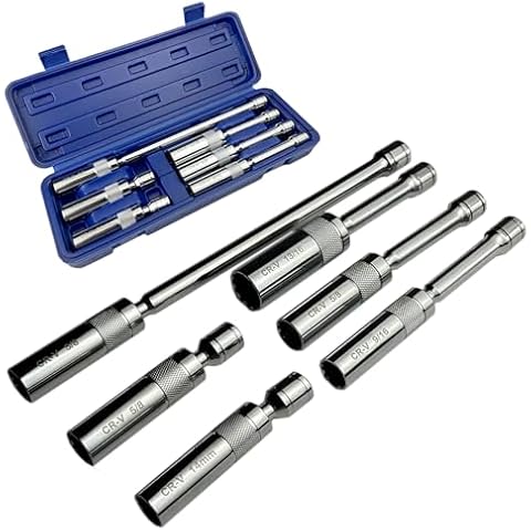 TR TOOLROCK Magnetic Swivel Spark Plug Socket Set 6PCS, 3/8-Inch Drive Socket Set Includes 9/16” 5/8” 13/16” 14MM with 4-Inch, 6-Inch, 11-Inch Extensions, 12-Point, CR-V with Box Cover