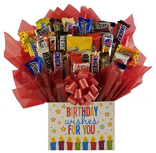 Birthday Wishes Chocolate Candy Bouquet gift basket box - Great gift for Birthday