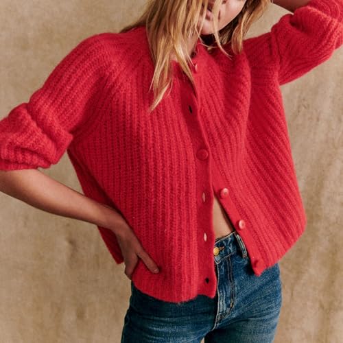 Image of Hixiaohe Cardigan Sweater for Women Long Sleeve Button Y2K Chunky Knit Sweater Fall Casual Open Front Outwear Knitwear Coat