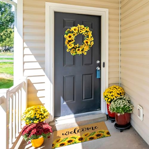 Tingjoo 2 Pcs Fall Sunflower Coir Doormat Autumn Wreath for Front Door by Tingjoo - Used condition - Image 6