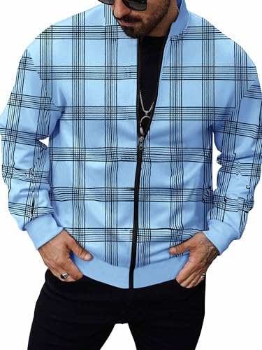 Image of Noble Monk Men Cotton Blend Checkered Full Sleeves Mock Collar Regular Fit Casual Jacket | Casual Winter Jackets | Jackets for Winter Wear