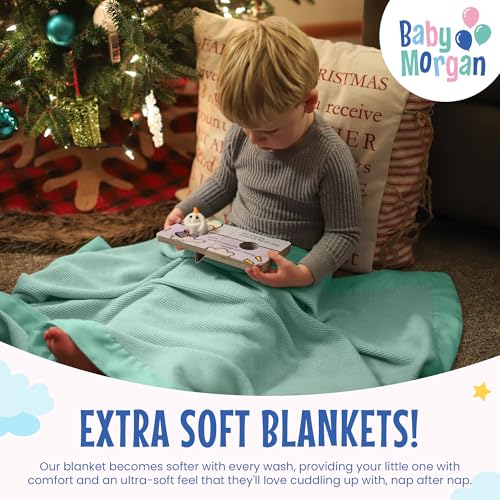 Image of Blankets Thermal Waffle Baby Blanket Crib Bedding - Soft Cozy Warm Infant Thermal Cover for Nursery Stroller or Bassinet, Lightweight Ideal Shower Gift, Nylon Trim Mint Green 36 inch x 50 inch