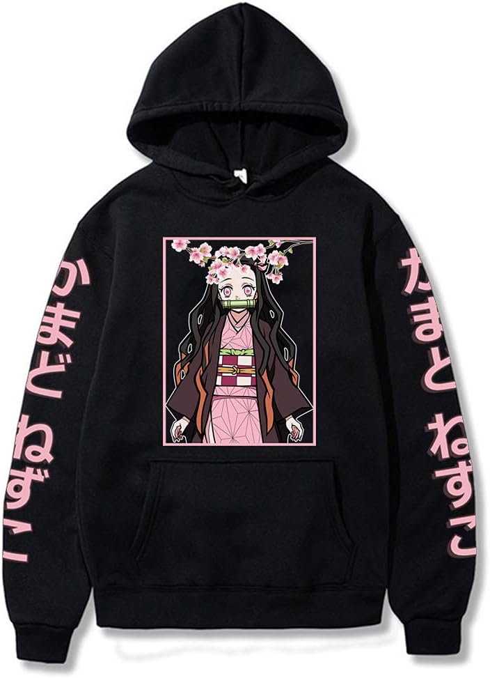 Anime Demon Slayer Hoodies Kimetsu No Yaiba Sweatshirt Nezuko Merch Gift Pullovers Tops Black