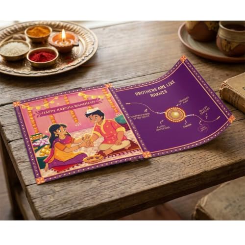 Image of Gifticon Rakhi Set for Brother with Chocolate | Premium Designer Rakhi, Chocolate, Roli Chawal, Greeting Card & Premium Gift Box | Rakhi Hamper for Raksha Bandhan | Ganesh Ji & Rudraksh Rakhi Set