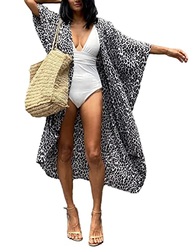 Image of Bsubseach Stylish Tie Dye Open Front Long Kimono Swimsuit Coverup for Women