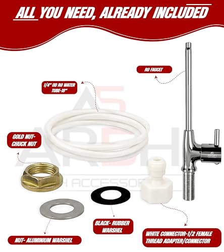 Image of Brass Modular Kitchen Cabinet Water Purifier Tap Including Pipe & Fittings With 3 Year Warranty | RO Tap Faucet | Leakproof Tap Extender for Kitchen RO Purifier System (1 /4 inch & 3 /8 inch RO Pipe)