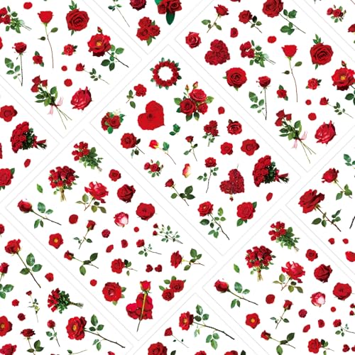 100+Patterns Natural Flower Red Rose Stickers for Scrapbooking,Transparent Flower Stickers Scrapbook Supplies Journaling Supplies for Adult Card Making Letters DIY Water Bottle Cards Decoration - Image 5