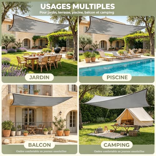 Filet d'ombrage gris 5x6m avec 90% protection UV pour extérieur - 7