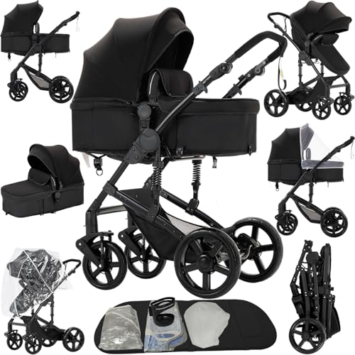 2 in 1 Baby Stroller, Convertible Pram, Reversible Standard Baby Stroller, Portable Baby Buggy, Infant Carriage, Foldable High Landscape Pushchair for...
