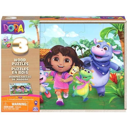 Spin Master Games, Dora Lot de 3 puzzles en bois – 24 pièces chacun – Puzzles pour enfants – Jouets pour filles et garçons d'âge préscolaire à partir de 3 ans