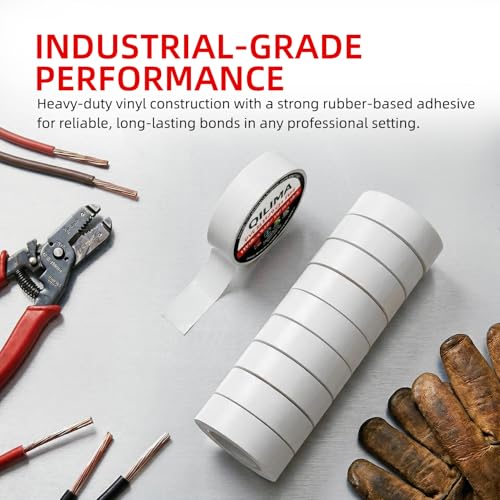 Image of QILIMA 10 Pack 3 /4 inch x 6ft Lead Free Flame Retardant Adhesive Tape for General Home Vehicles Car Circuit Wiring White (130mic)