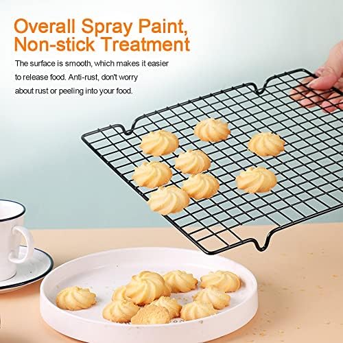 JUNMEIDO 4 Pack Cooling Rack Set Carbon Steel Baking Wire Tray Stackable Grill Rack Rectangular Baking Rack Cooler Black Cooling Wire Rack for Roasting Grilling Drying Cooking (25 * 40CM/25 * 27CM