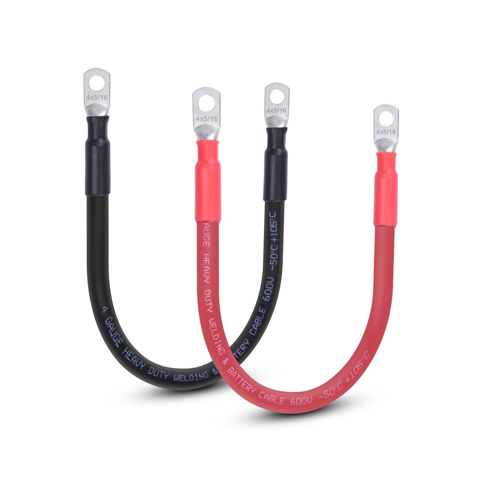 4 AWG Flexible Battery Cable with 5/16" Terminals - OFC Pure Copper Inverter &amp; Welding Wire for Automotive Solar RV Motorcycle (Red + Black 1FT Pair)