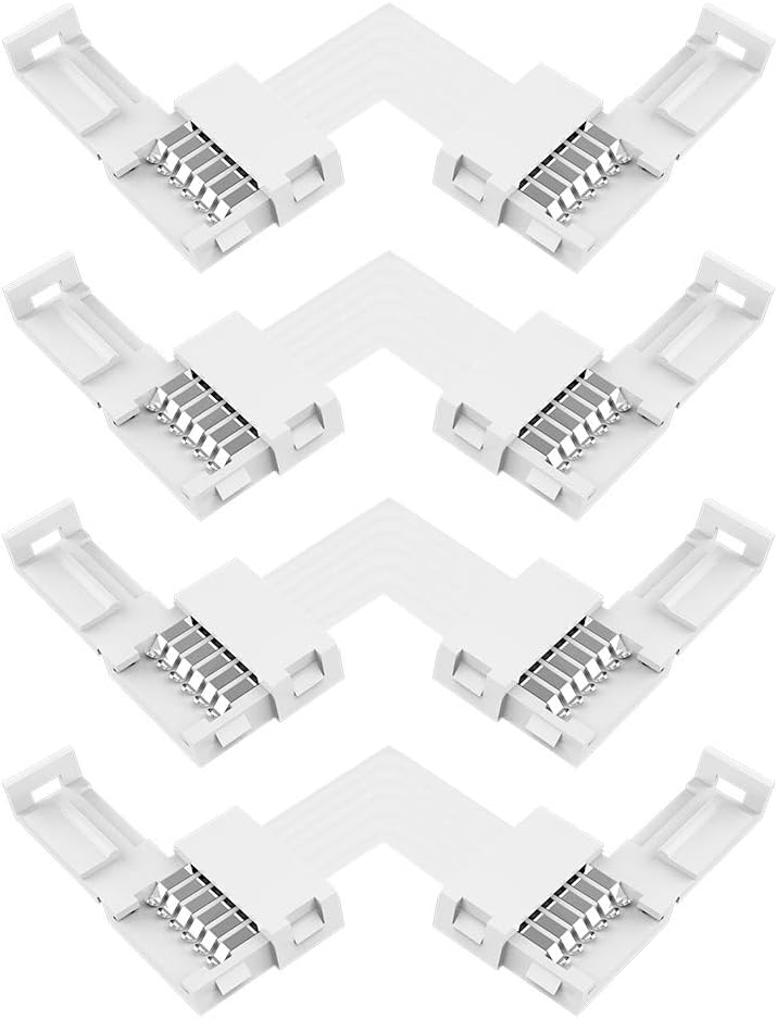Lumary 6 Pins Led Strip Corner Conector, 4 PCS L Shape 12mm Right Angle Corner Connector for Lumary 5050 SMD RGB+WW+CW Strip to Strip Solderless Adapter, Not on 10 mm 4 PIN RGB LED Strips