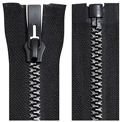 AERZETIX - C64189 - Fermeture éclair/à glissière injectée séparable N°8 55 cm autobloquante - tirette déco en métal - couleur noir et argent - maille...