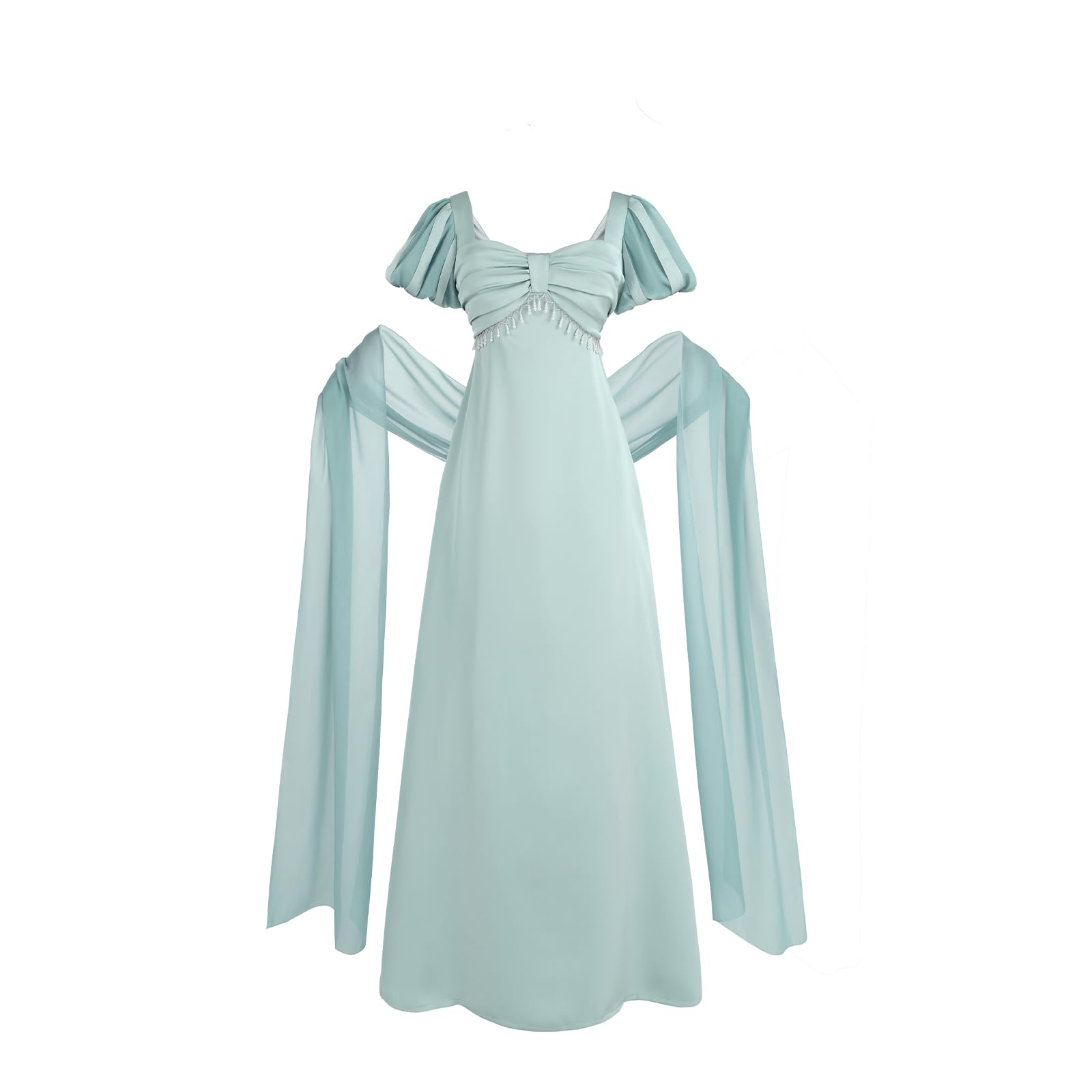LTAKK Regency Dresses for Women High Waist Empire Victorian Dresses Tea Party Gown Victorian Abendkleid with Shawl Gloves Sea Blue L
