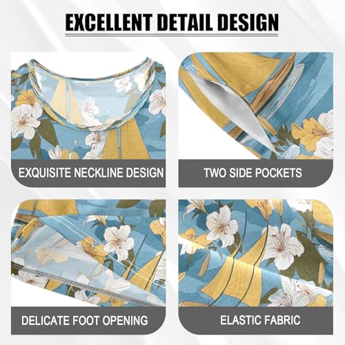 senya Yellow Sailboat Flower A Summer Pajamas Set Short Cotton Sleepwear 2 Piece4