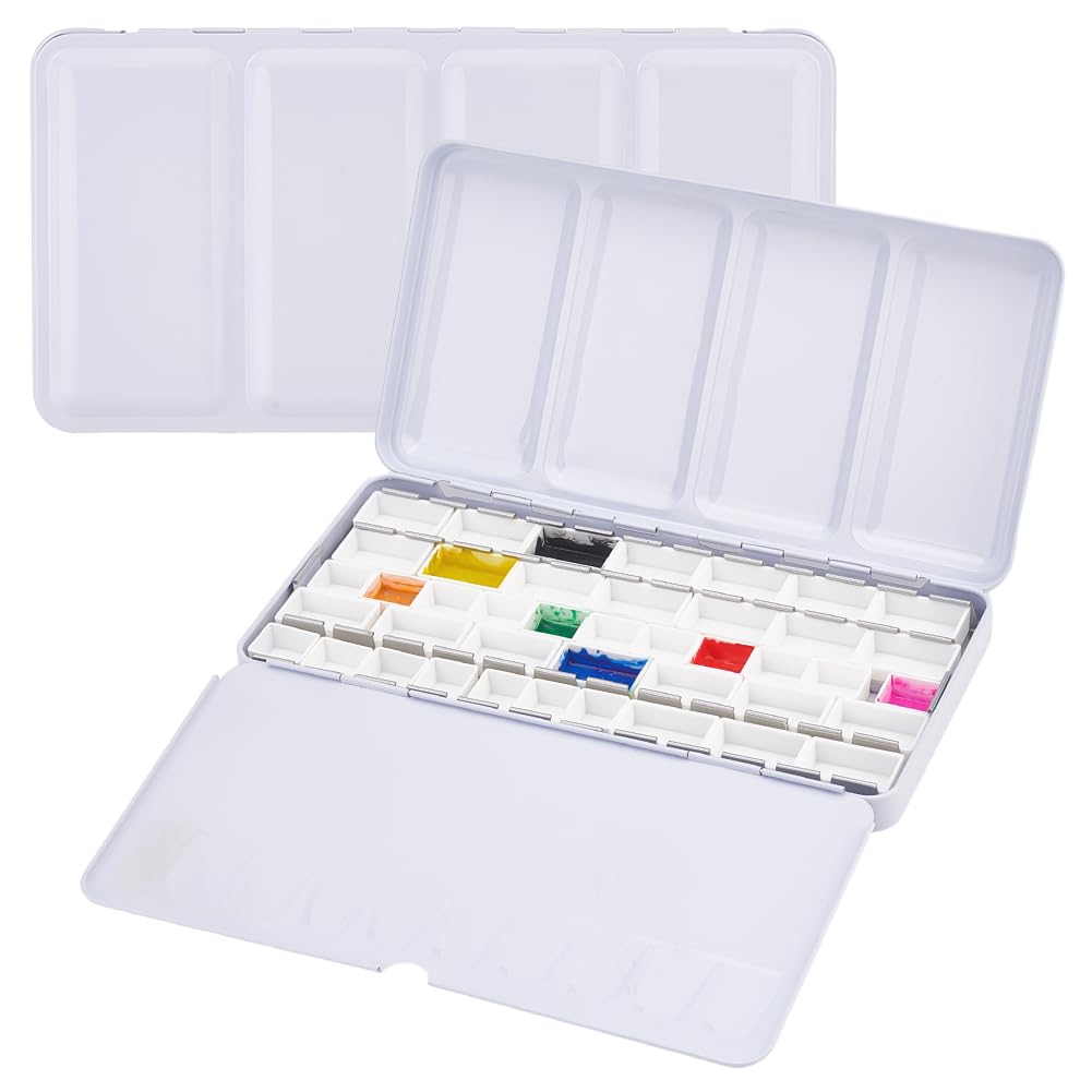 PH PandaHall Aquarellpalette Metall - 24x2ml + 12x3,2ml Pfännchen