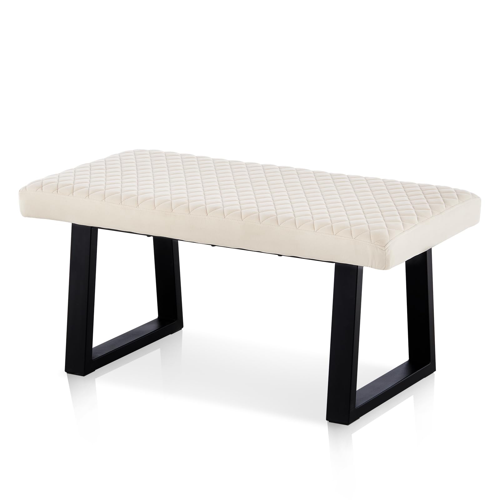 CLIPOP Velvet Dining Bench 2-Seater with Metal Frame Padded Kitchen Ottoman Stool for Dining Room Bedroom Living Room, End Bed Window Seat Shoe Bench (cream)