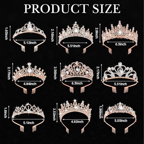 Zeyune 9 Pcs Tiaras and Crowns for Women Bulk Crystal Princess Tiara Rhinestone Brides Crown with Combs for Wedding Birthday Quinceanera Pageant Prom Hair Accessories(Vivid,Rose Gold) by Zeyune - Used condition - Image 2