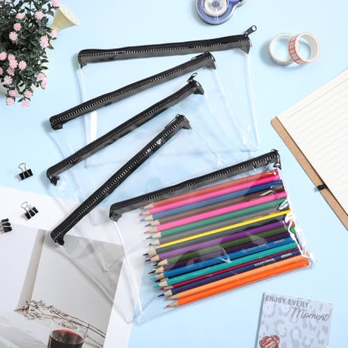Image of Feifeiya 48 Pcs Clear PVC Pencil Pouch Bulk 8.66 x 5.71 Inch Soft Pencil Case Bag Transparent Zipper Pouch for Study School Supplies Travel Storage (Black)