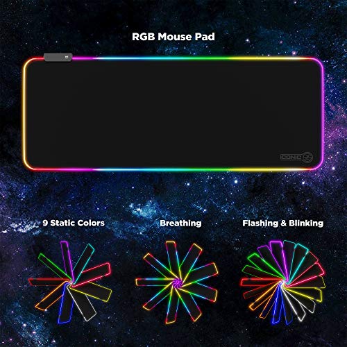 Iconic - Pro Pc Gear Rgb Large Gaming Mouse Mat Pad 32" X 12" - Led Lighting Static /Breathing/Flashing- Stitched/Waterproof/Non Slip Base #TOP2