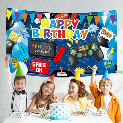 Video Game Happy Birthday Background - 5.9 * 3.6ft Gaming Party Photography Backdrop Photo Booth Wall Banner 13th Birthday Decorations for Boys - Image 5